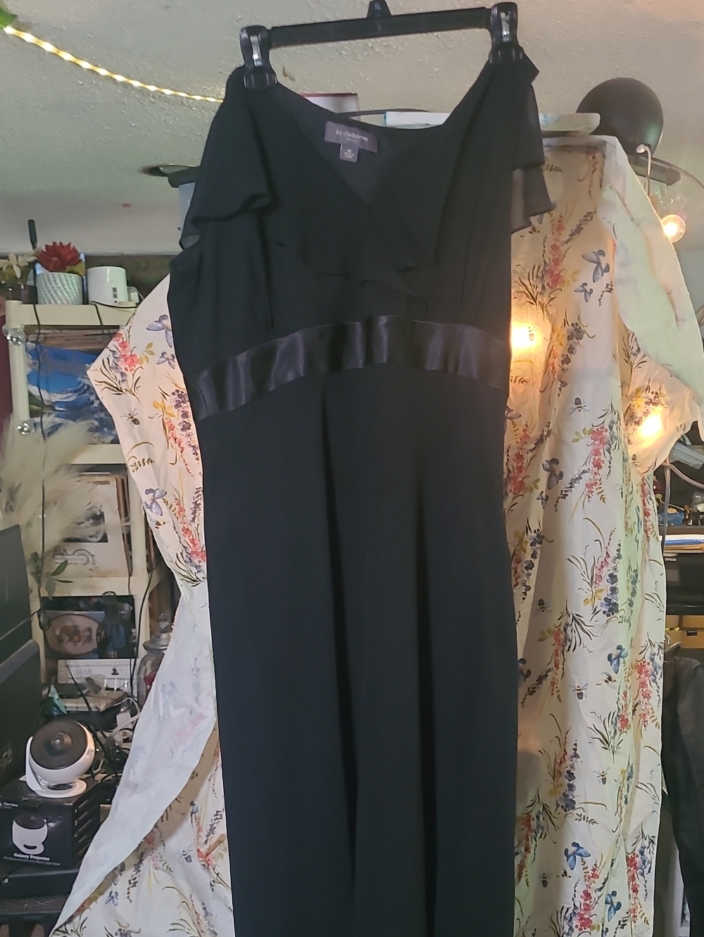Liz Clairborne Black V-Neck Satin-Waist Dress